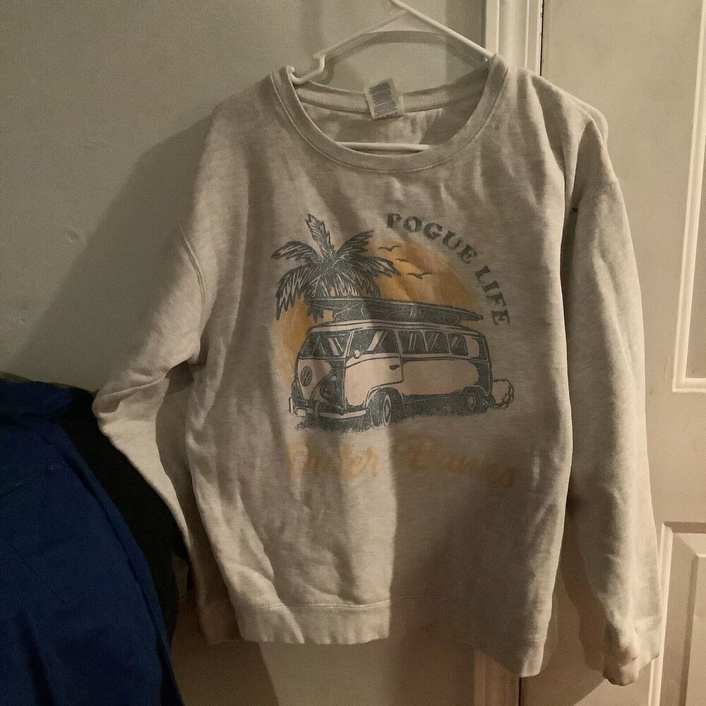 Poguelandia Crewneck Outer Banks Grey Gray Sweatshirt Pullover Size Large Delta